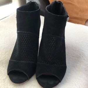 Black Suede Peep-Toe Booties